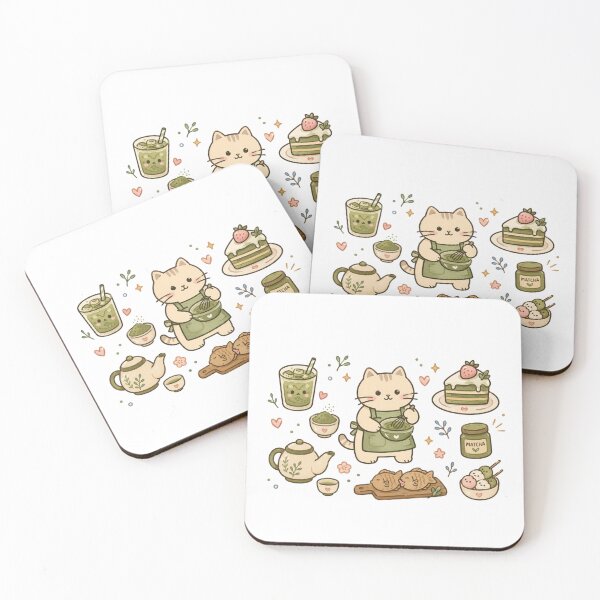 Item preview, Cute Matcha Cat Cafe Sticker | Cozy Kawaii Matcha Dessert Aesthetic designed and sold by TessHandmadeCreation .