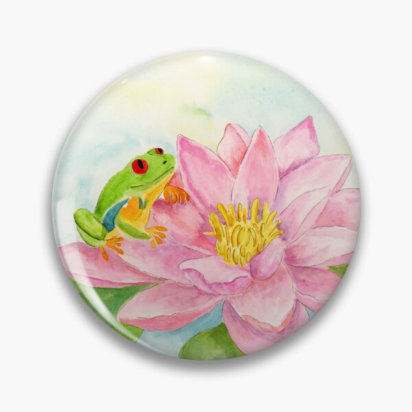 Item preview, Red Eyed Tree Frog on Pink Lotus Watercolor Painting designed and sold by daphsam.