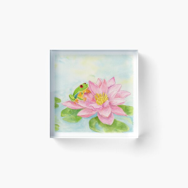 Item preview, Red Eyed Tree Frog on Pink Lotus Watercolor Painting designed and sold by daphsam.