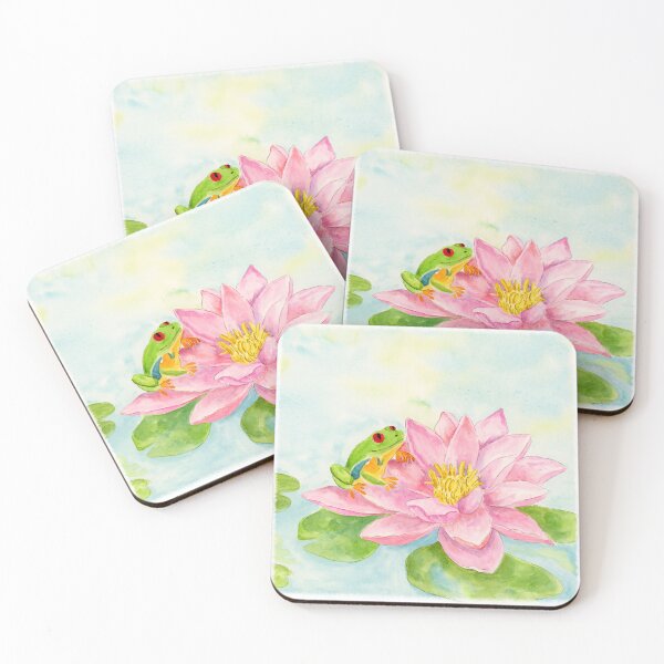Item preview, Red Eyed Tree Frog on Pink Lotus Watercolor Painting designed and sold by daphsam.