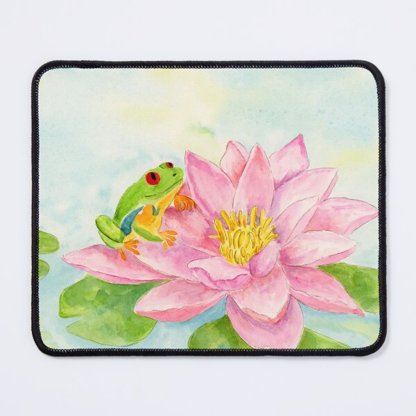 Item preview, Red Eyed Tree Frog on Pink Lotus Watercolor Painting designed and sold by daphsam.