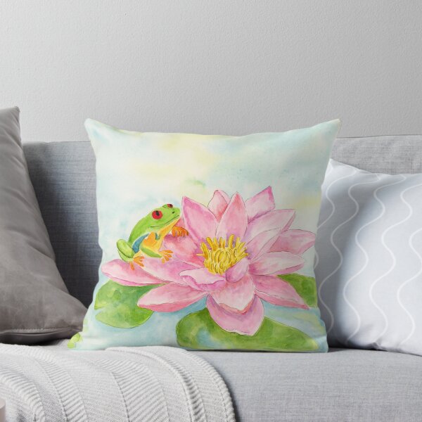 Item preview, Red Eyed Tree Frog on Pink Lotus Watercolor Painting designed and sold by daphsam.