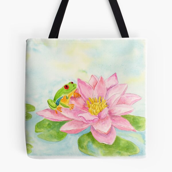 Item preview, Red Eyed Tree Frog on Pink Lotus Watercolor Painting designed and sold by daphsam.