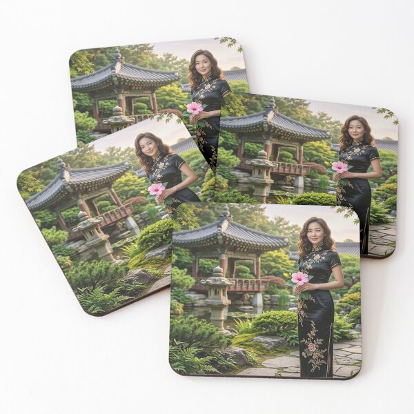 Item preview, Lady In Black Qipao Holding A Pink Hibiscus designed and sold by Unity+.
