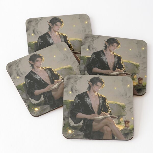 Item preview, Fantasy Elf Book Boyfriend Reading Iced Coffee Romance Art designed and sold by FIREDesignsPOD.