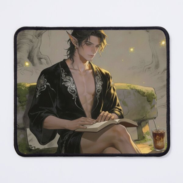 Item preview, Fantasy Elf Book Boyfriend Reading Iced Coffee Romance Art designed and sold by FIREDesignsPOD.