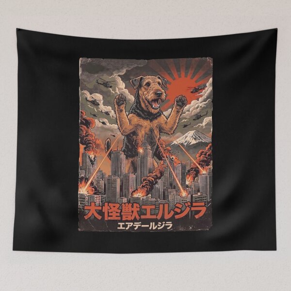 Item preview, Airedale Terrier Dogzilla Japanese Fuji Art Dog Owner designed and sold by DoodleTortle.