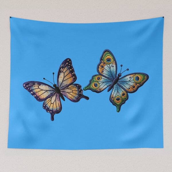 Item preview, 2 of the most beautiful butterflies, as if embroidered on fabric designed and sold by Kimenta Fashion.