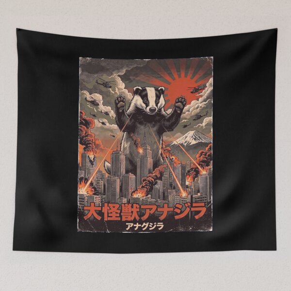 Item preview, Badgerzilla Japanese Fuji Art Animal Badger Lover designed and sold by DoodleTortle.