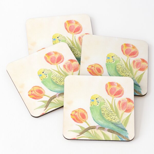 Item preview, Parakeet with Tulips Watercolor designed and sold by daphsam.