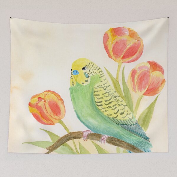 Item preview, Parakeet with Tulips Watercolor designed and sold by daphsam.
