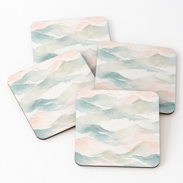 Item preview, Abstract Coastal Watercolor Landscape | Waves, Clouds & Mountains in Soft Pastels designed and sold by TheSlowShore.