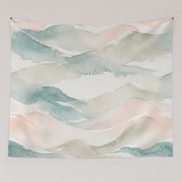 Item preview, Abstract Coastal Watercolor Landscape | Waves, Clouds & Mountains in Soft Pastels designed and sold by TheSlowShore.