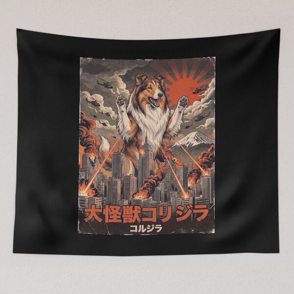 Item preview, Collie Dogzilla Japanese Fuji Art Dog Owner designed and sold by DoodleTortle.