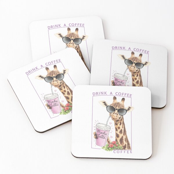 Item preview, Giraffe Drinking Coffee with Sunglasses in Purple Frame designed and sold by Artdrop62.