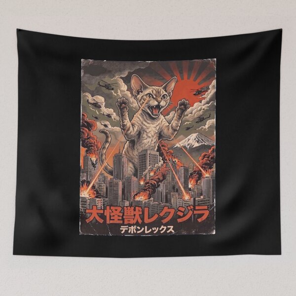 Item preview, Devon Rex Catzilla Japanese Fuji Art Cat Owner designed and sold by DoodleTortle.