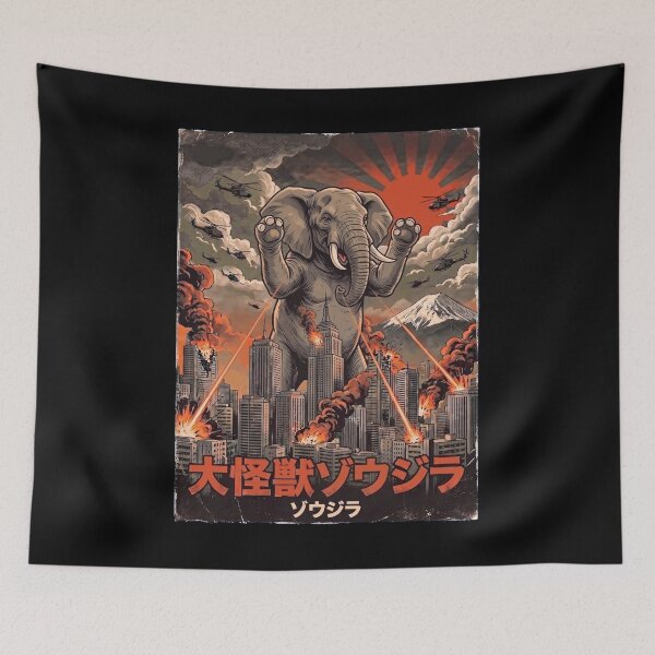 Artikelvorschau, Elephantzilla Japanische Fuji-Kunst Tier Elefantenliebhaber entworfen und verkauft von DoodleTortle.