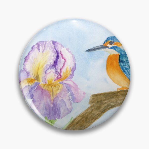 Item preview, Watercolor Kingfisher with Purple Irises  designed and sold by daphsam.