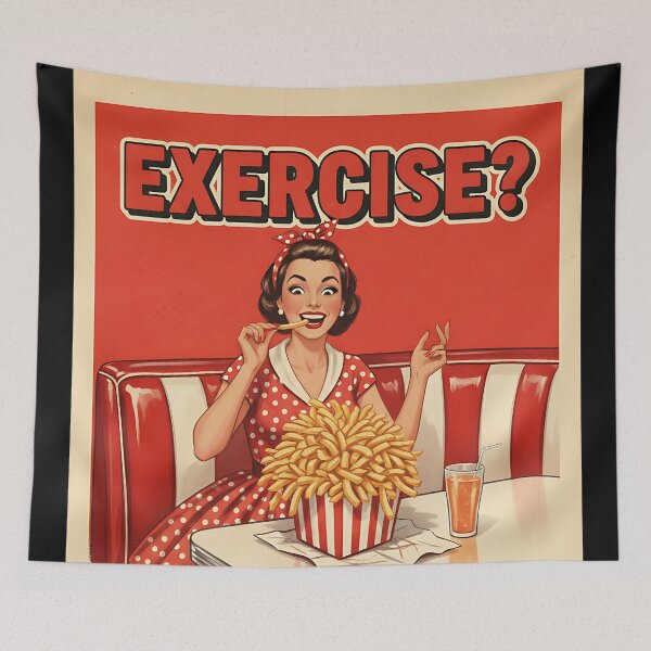 Item preview, Exercise? I thought you said extra fries Funny Vintage Retro Office Humor designed and sold by Retro-Anime9.