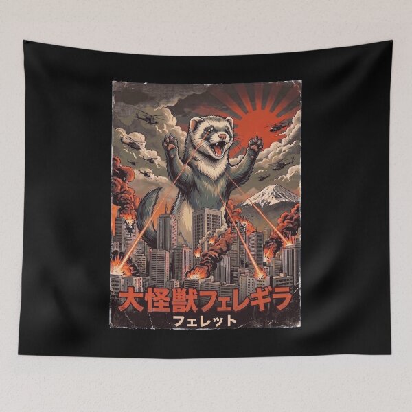 Item preview, Ferretzilla Japanese Fuji Art Animal Ferret Lover designed and sold by DoodleTortle.