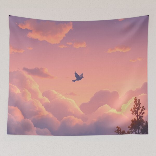 Item preview, Cute Bird Flying Over Pastel Clouds designed and sold by Faeblehoarder.