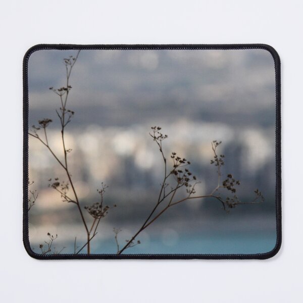 Item preview, Silhouetted Wildflower Stems in Foreground With Blurred Coastal Cityscape and Sea Background designed and sold by Nmallia.