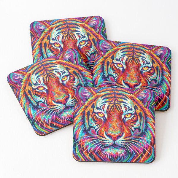 Item preview, Psychedelic neon tiger full of energy and intense colors in a powerful art scene designed and sold by FotoworldEdel.
