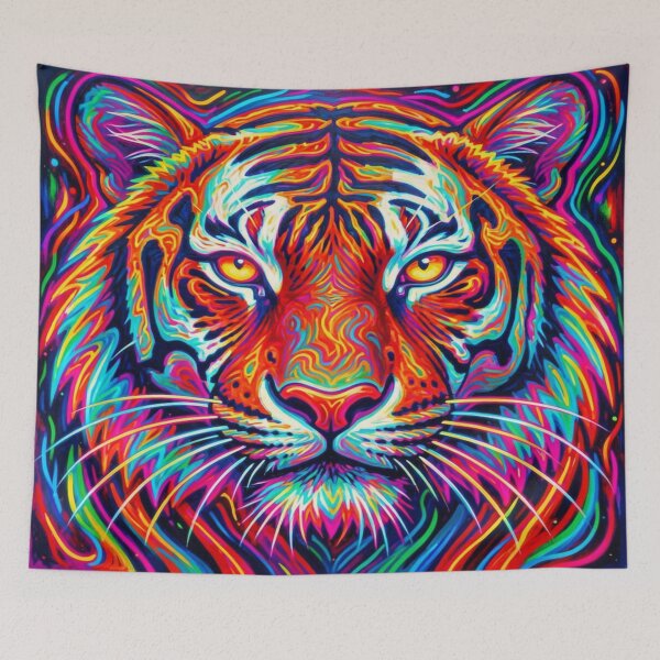 Item preview, Psychedelic neon tiger full of energy and intense colors in a powerful art scene designed and sold by FotoworldEdel.