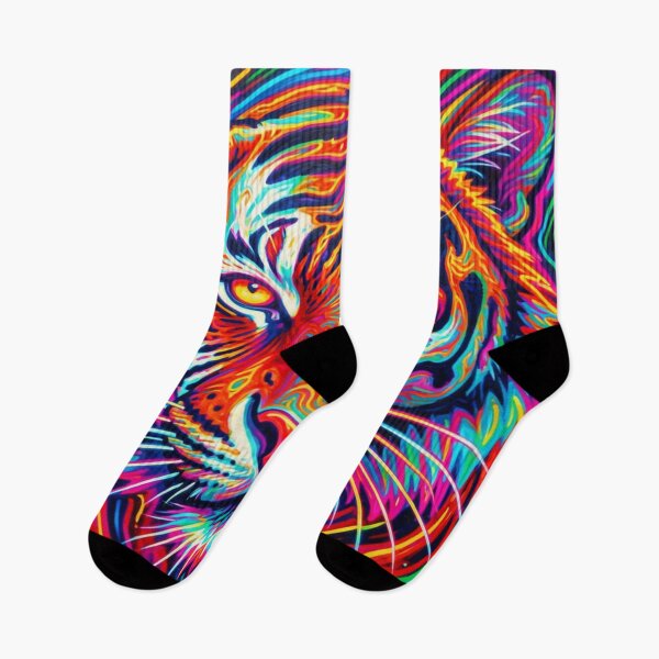 Item preview, Psychedelic neon tiger full of energy and intense colors in a powerful art scene designed and sold by FotoworldEdel.