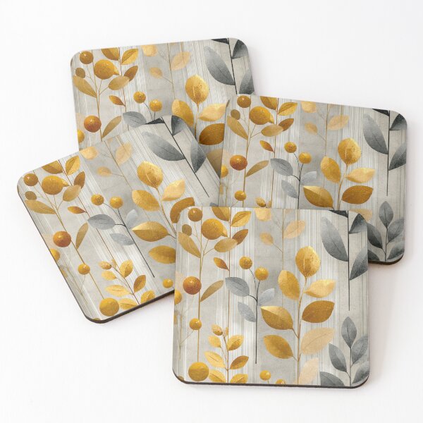 Item preview, Soft Romantic Abstract Botanical Golden Gray Pattern designed and sold by GrinGalore.