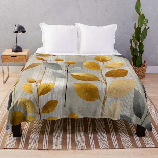 Item preview, Soft Romantic Abstract Botanical Golden Gray Pattern designed and sold by GrinGalore.