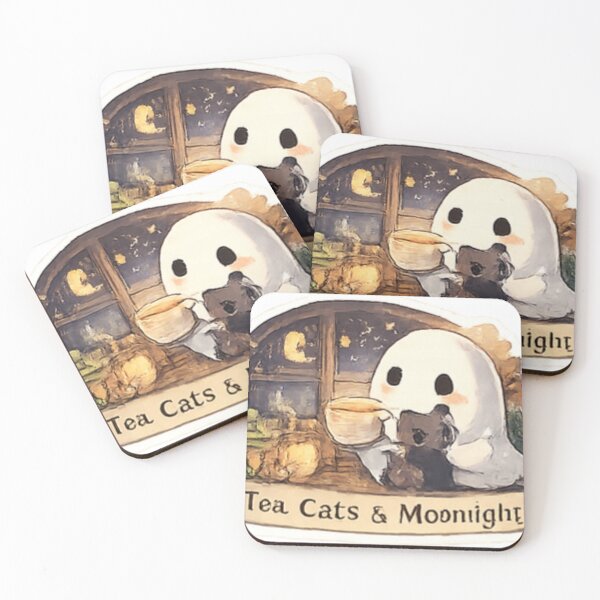 Item preview, Tea Cats and Moonlight Cute Ghost designed and sold by GUINewAlex.
