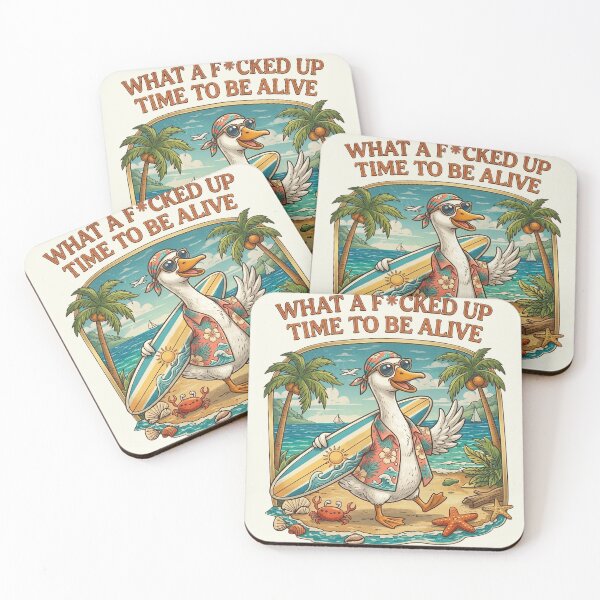 Item preview, What a F*cked Up Time to Be Alive – Funny Beach Duck Illustration designed and sold by AngryToro.
