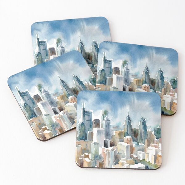 Item preview, Philadelphia Skyline Aerial Watercolor Painting designed and sold by caracatita75.