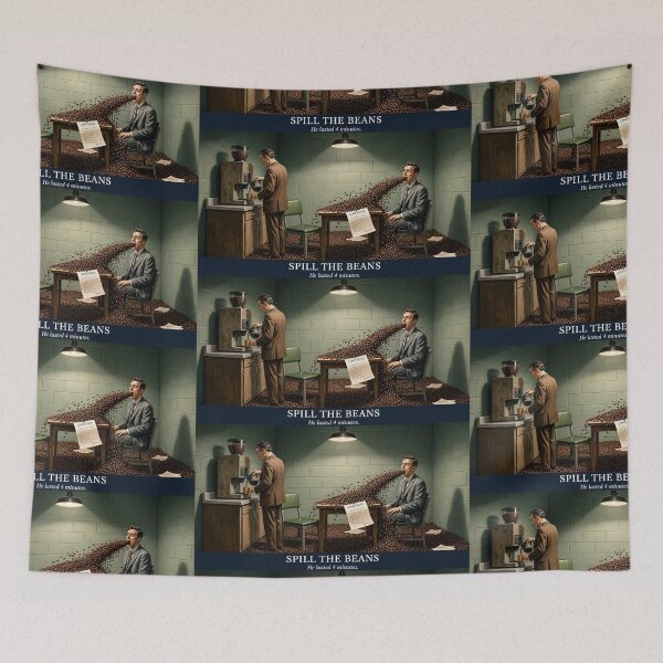 Item preview, Spill the Beans – Interrogation Room Dark Humor Vintage Art designed and sold by SammyMorry.