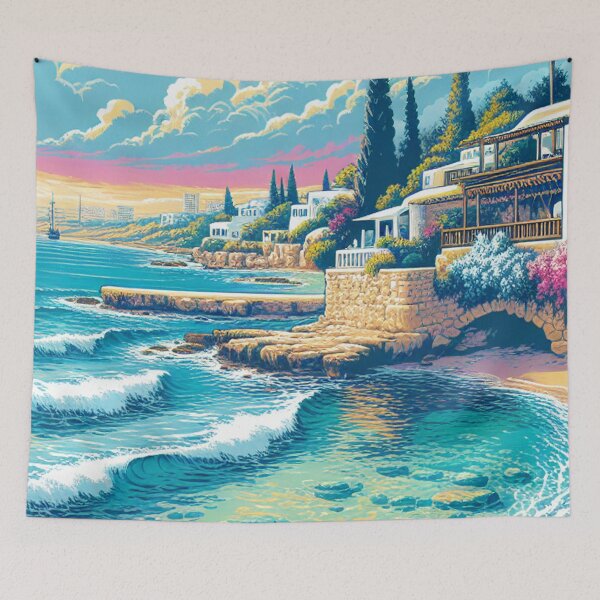 Item preview, Protaras Cyprus Ukiyo-e Art Print | Japanese Coastal Travel Poster | Mediterranean Seascape Wall Art designed and sold by Vandy Fullam.