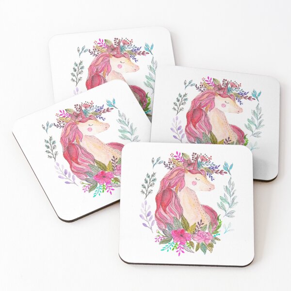 Item preview, Unicorn with a crown of flowers designed and sold by CalmaWatercolor.