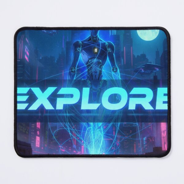 Item preview, EXPLORE - Cyberpunk Android Sci Fi City Neon Tech Discovery Design designed and sold by AiNaturalsOnly.