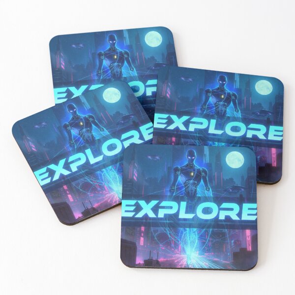 Item preview, EXPLORE - Cyberpunk Android Sci Fi City Neon Tech Discovery Design designed and sold by AiNaturalsOnly.