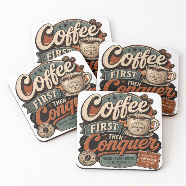 Item preview, Coffee First Then Conquer Retro Coffee Sticker designed and sold by Omanut Studio — By Ashwin..