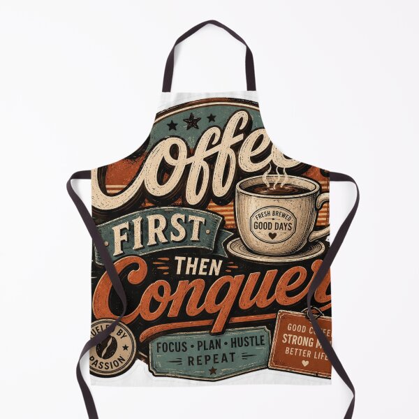 Item preview, Coffee First Then Conquer Retro Coffee Sticker designed and sold by Omanut Studio — By Ashwin..