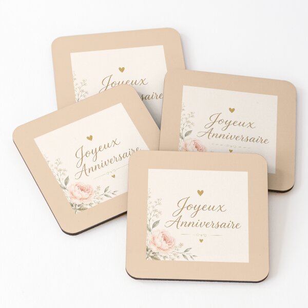Item preview, Joyeux Anniversaire – Elegant French Birthday Card with Blush Floral Design designed and sold by Novel Works Studio.