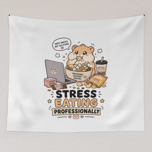 Item preview, Funny Hamster Stress Eating Burnout T-Shirt designed and sold by MaynyStudio.