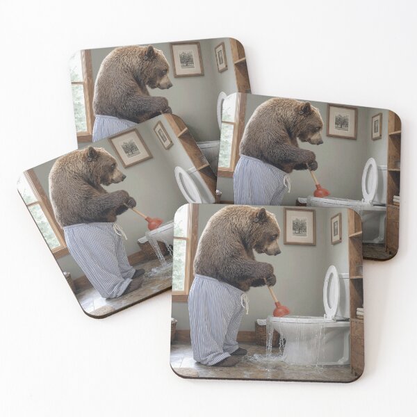 Item preview, Bear Holding a Plunger in a Toilet designed and sold by Maria Dryfhout.