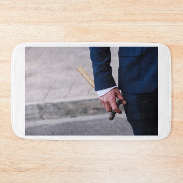 Item preview, Businessman in a Navy Suit Holding a Hammer Behind His Back on an Urban Street, Tension And Threat designed and sold by Nmallia.
