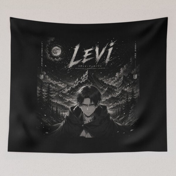 Item preview, Levi Ackerman Attack on Titan | Monochrome Anime Nightscape Art | Dark Anime Warrior Art | Attack on Titan warriors in Anime designed and sold by Templatemini.