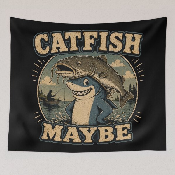 Item preview, Catfish Maybe Funny Fishing Shark Art designed and sold by Retr0Tshirts.