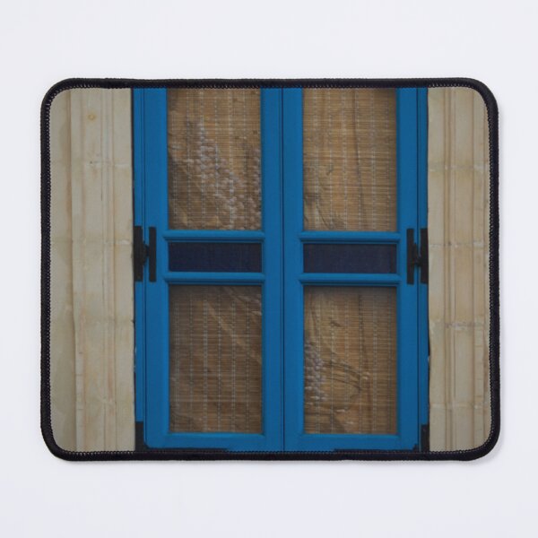 Item preview, Blue Wooden Window Shutters With Woven Blinds Set in Stone Wall Mediterranean Architecture Detail designed and sold by Nmallia.