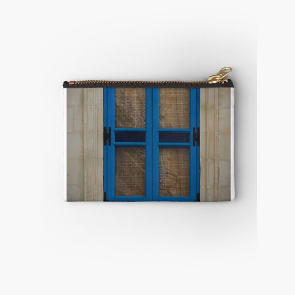 Item preview, Blue Wooden Window Shutters With Woven Blinds Set in Stone Wall Mediterranean Architecture Detail designed and sold by Nmallia.