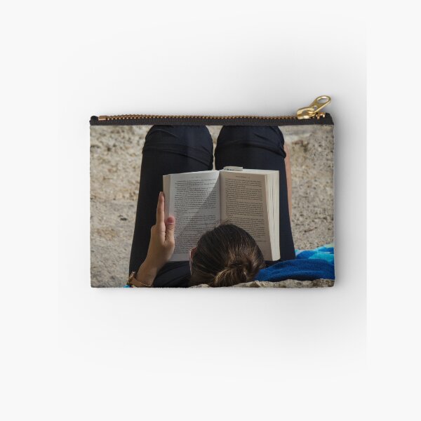 Item preview, Woman Reading a Book While Relaxing on a Rocky Beach Towel in Sunlight and Leisure designed and sold by Nmallia.